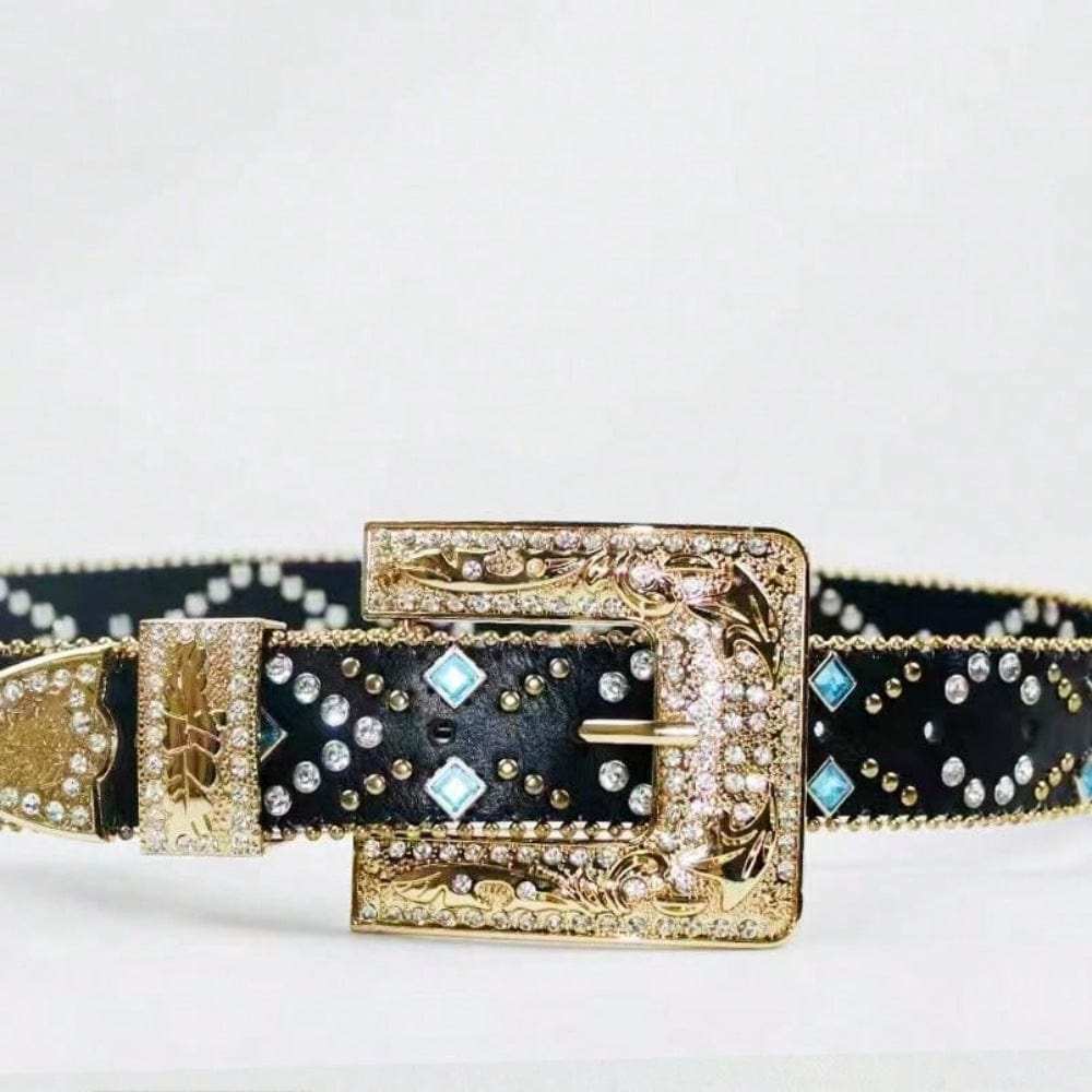 Rhinestone PU Leather Belt - Trendsi - Flyclothing LLC