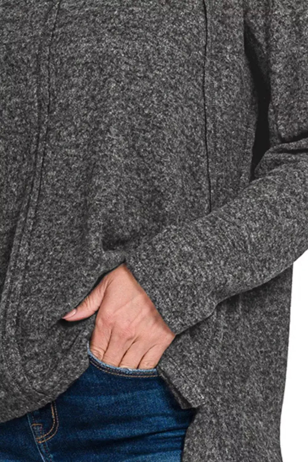 Zenana Full Size Brushed Hacci Exposed Seam Hi Low Sweater Plus Size - Trendsi - Flyclothing LLC