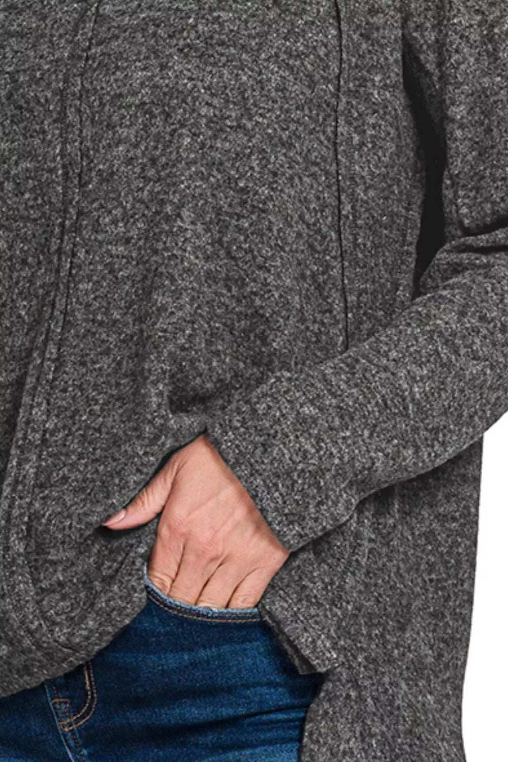 Zenana Full Size Brushed Hacci Exposed Seam Hi Low Sweater Plus Size - Trendsi - Flyclothing LLC