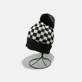 Checkered Knit Hat with Pompom - Trendsi - Flyclothing LLC