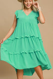 Umgee Full Size Ruffle Tiered Cap Sleeve Midi Dress Plus Size - Trendsi