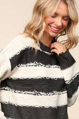 Haptics Striped Contrast Distressed Sweater - Trendsi