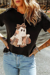 Full Size Halloween Ghost Applique Short Sleeve T-Shirt Plus Size - Trendsi - Flyclothing LLC