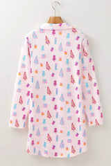 Printed Collared Neck Long Sleeve Lounge Dress - Trendsi - Flyclothing LLC