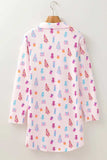 Printed Collared Neck Long Sleeve Lounge Dress - Trendsi - Flyclothing LLC