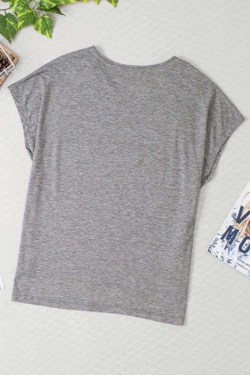 Heathered V-Neck Short Sleeve T-Shirt - Trendsi - Flyclothing LLC