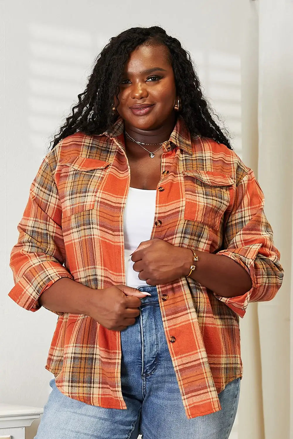 Mandy Plaid Dropped Shoulder Shirt - Trendsi - Flyclothing LLC