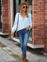 V-Neck Long Sleeve Blouse - Trendsi - Flyclothing LLC
