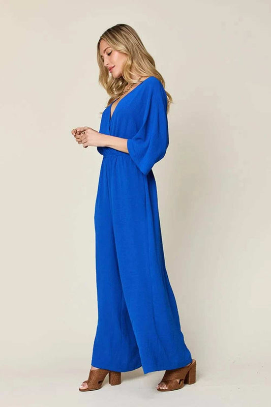 Double Take Full Size Surplice Wide Leg Jumpsuit with Pockets - Trendsi - Flyclothing LLC