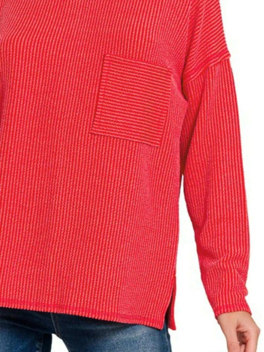 Zenana Long Sleeve Drop Shoulder Rib Top - Trendsi - Flyclothing LLC