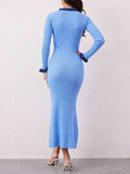 Contrast Trim Round Neck Long Sleeve Sweater Dress - Trendsi - Flyclothing LLC