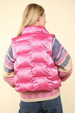 VERY J Shiny Metallic Zip Up Puffer Vest - Trendsi