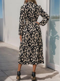 Perfee Printed Long Sleeve Midi Dress - Trendsi