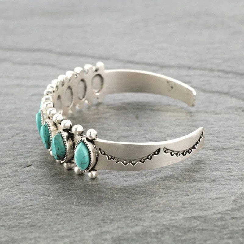 Artificial Turquoise Alloy Open Bracelet - Trendsi