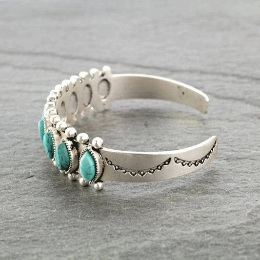 Artificial Turquoise Alloy Open Bracelet - Trendsi