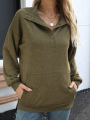 Half Snap Long Sleeve Sweatshirt - Trendsi