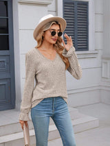 Lace Detail V-Neck Long Sleeve T-Shirt - Trendsi - Flyclothing LLC