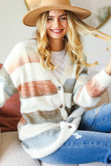 Haptics Full Size Button Down Stripe Soft Fuzzy Sweater Cardigan - Trendsi