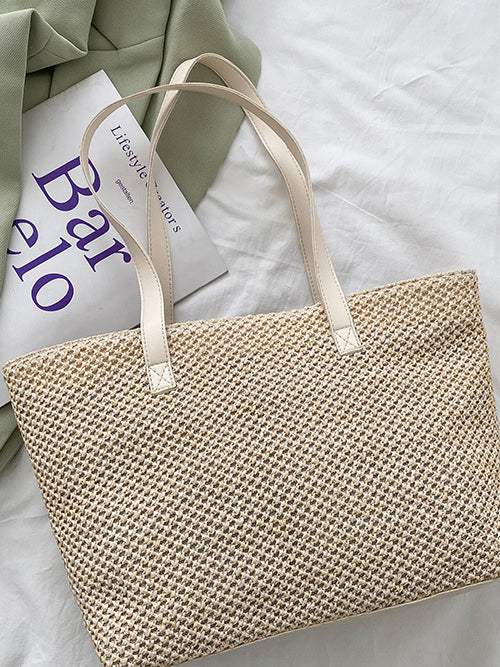 Solid Color Woven Tote Bag - Trendsi - Flyclothing LLC