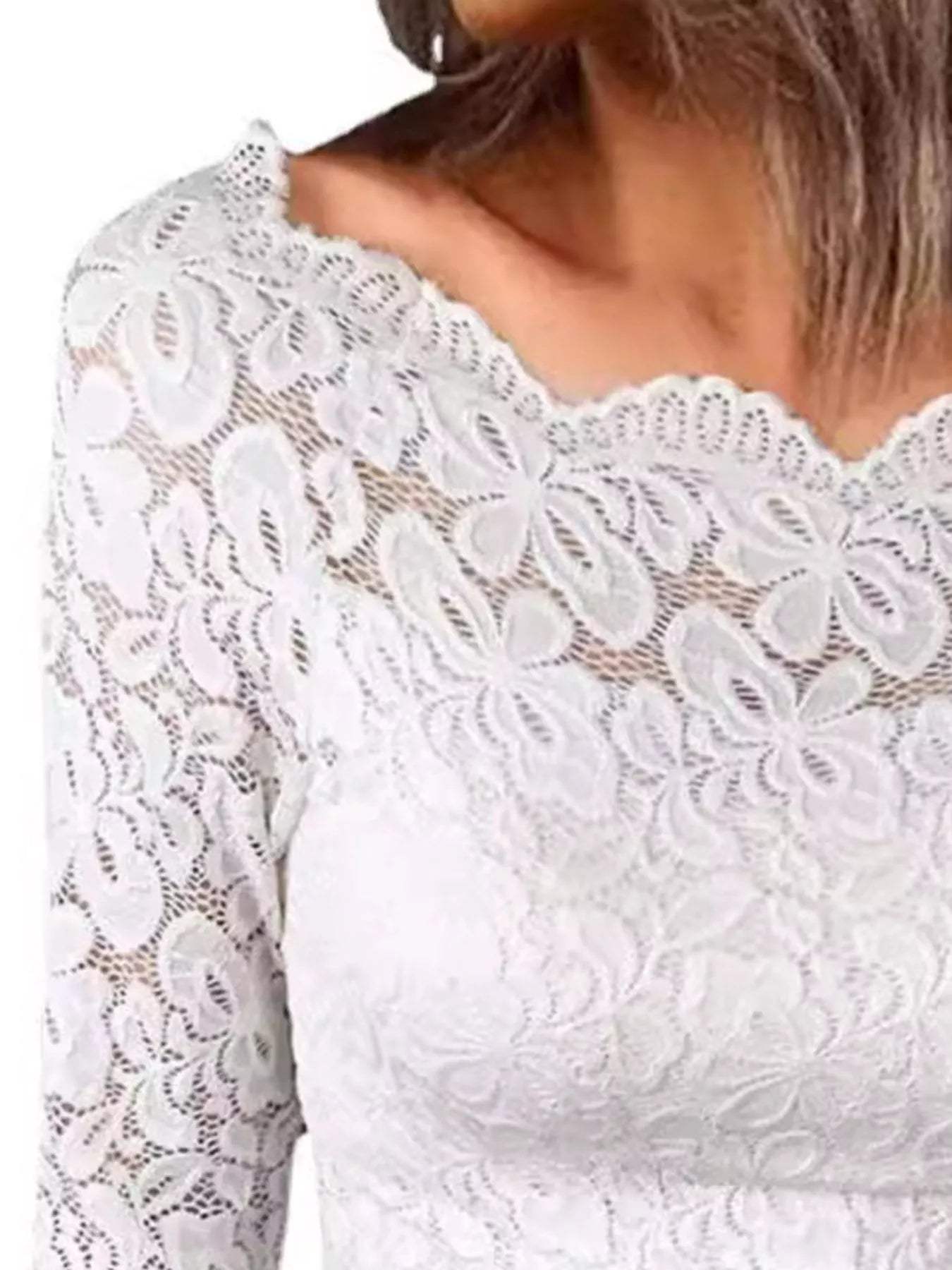 Full Size Off-Shoulder Long Sleeve Lace Blouse Plus Size - Trendsi - Flyclothing LLC