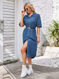 Button Up Dropped Shoulder Denim Dress - Trendsi - Flyclothing LLC
