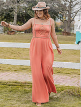 Plus Size Lace Detail Spaghetti Strap Wide Leg Jumpsuit - Trendsi - Flyclothing LLC