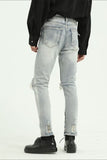Pocketed Distressed Jeans with Side Zip - Trendsi