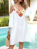 TiedShoulder V-Neck Crochet Cover-Up Dress - Trendsi
