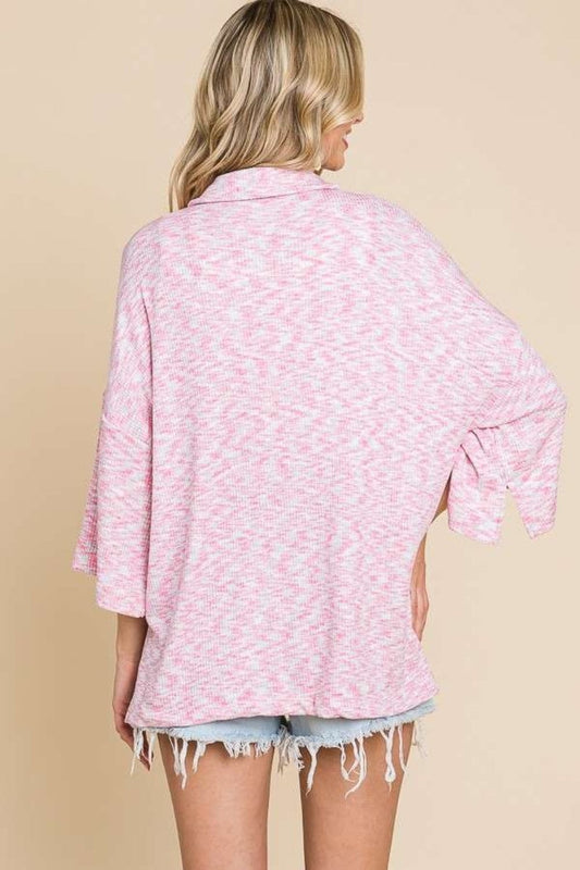 Culture Code Button Up Drop Shoulder Slit Shirt - Trendsi