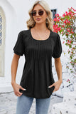 Ruched Scoop Neck Short Sleeve Blouse - Trendsi