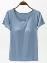Round Neck Modal T-Shirt with Bra - Trendsi - Flyclothing LLC