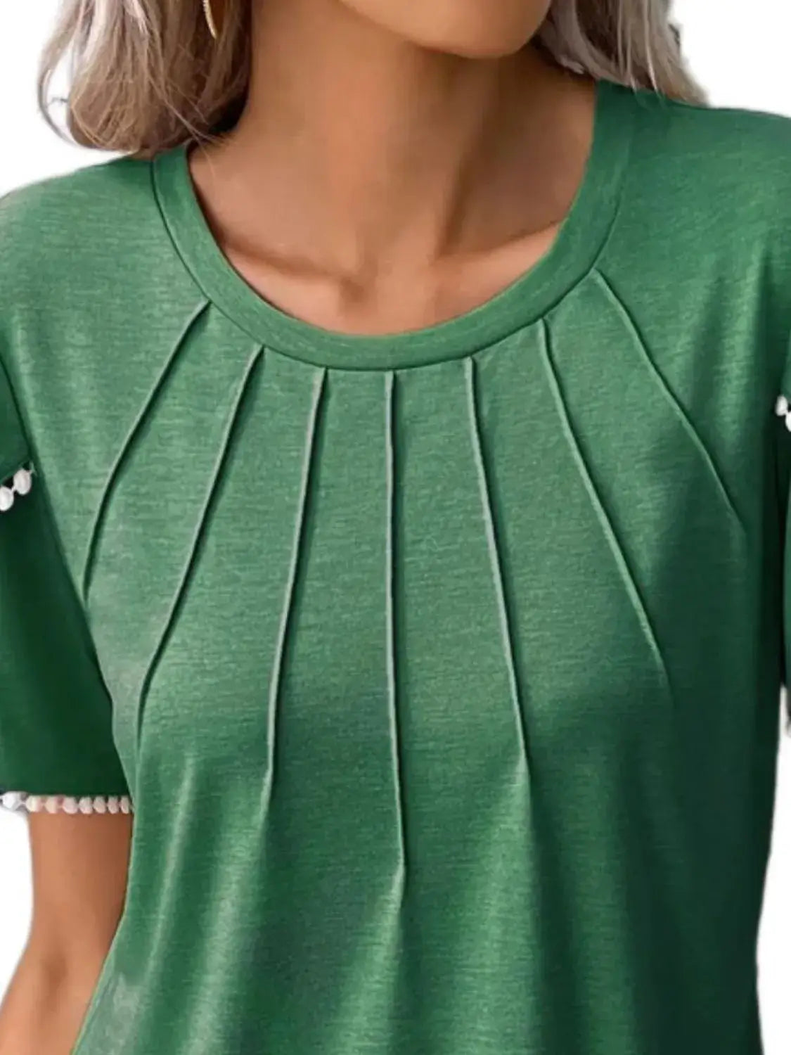 Full Size Round Neck Petal Sleeve Blouse Plus Size - Trendsi - Flyclothing LLC