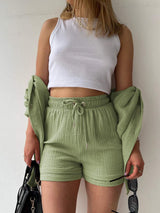 Texture Button Up Shirt and Drawstring Shorts Set - Trendsi - Flyclothing LLC