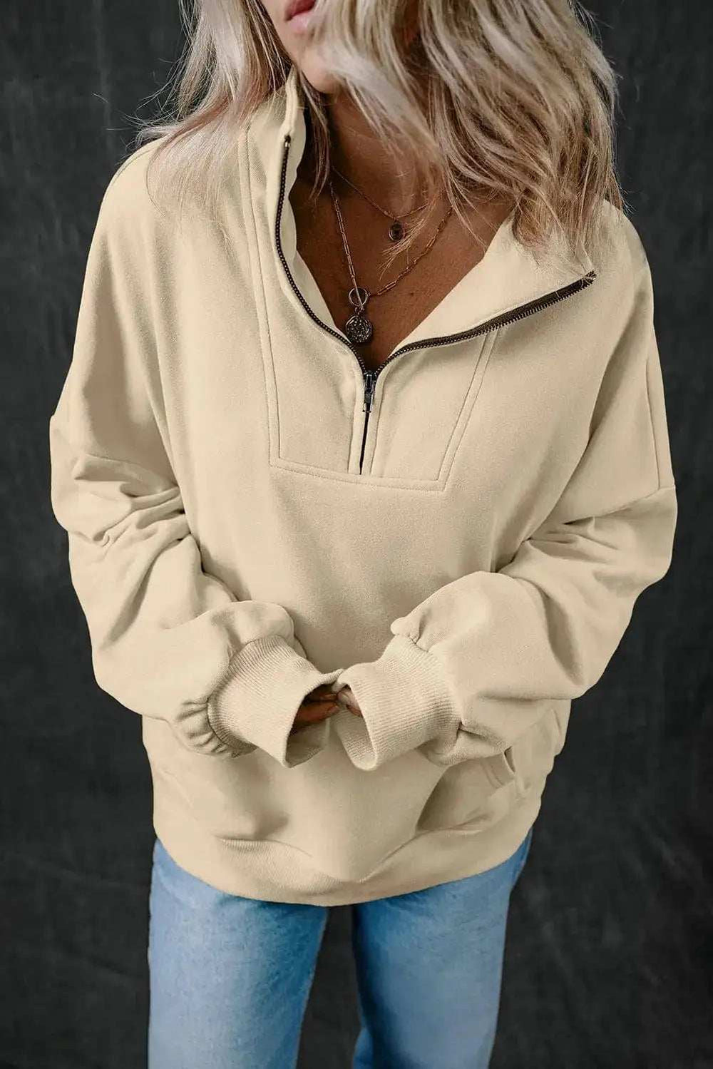 Half Zip Long Sleeve Sweatshirt - Trendsi - Flyclothing LLC