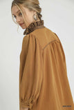 Umgee French Terry Balloon Sleeve Shift Dress with Leopard Print Detail - Trendsi - Flyclothing LLC
