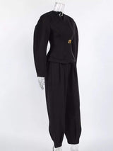 Puffy Sleeve Blazer and Wide-Leg Pants Set - Trendsi - Flyclothing LLC