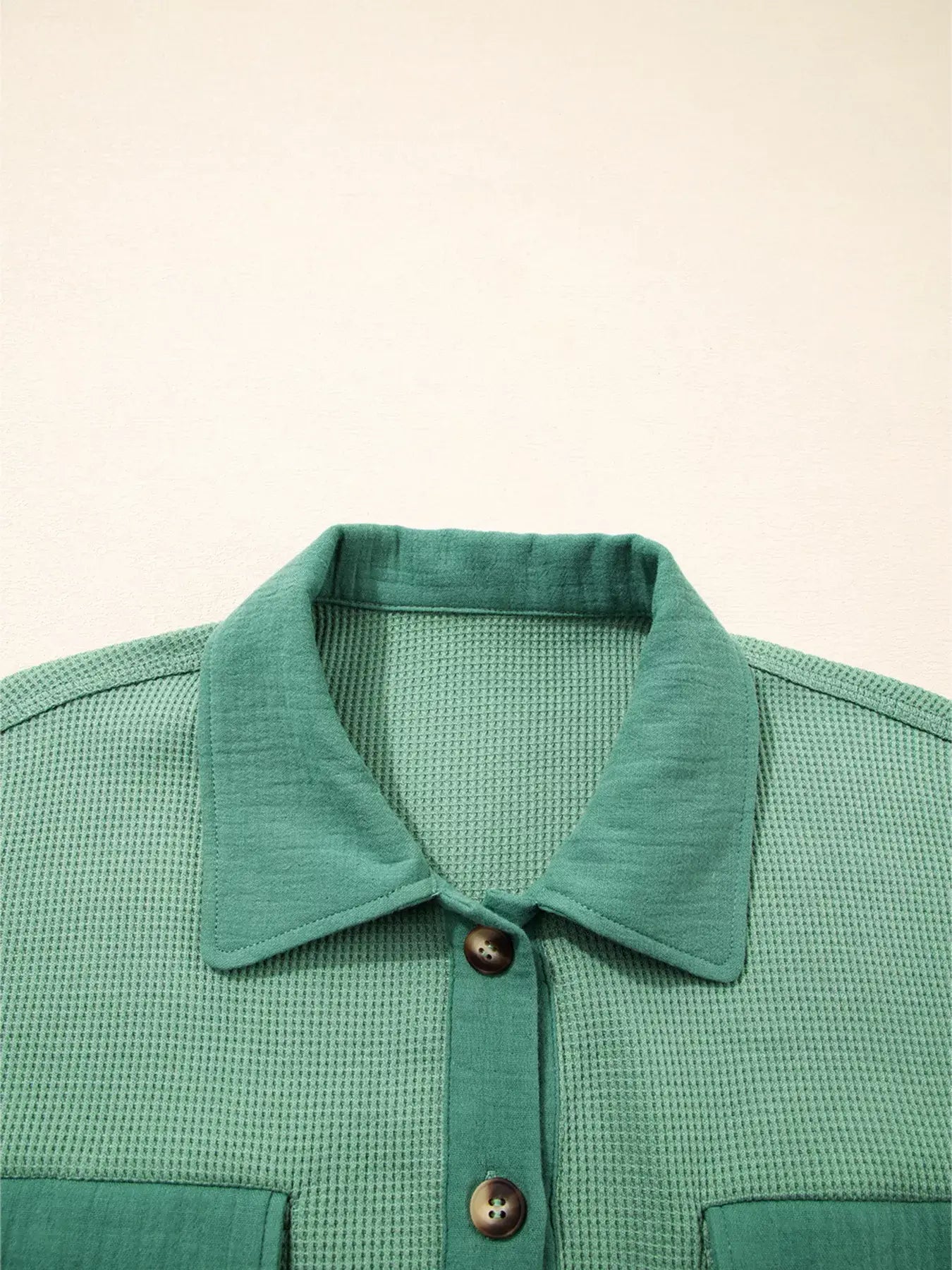 Waffle Knit Vintage Patchwork Button Up Loose Shirt - Trendsi - Flyclothing LLC