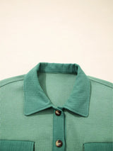 Waffle Knit Vintage Patchwork Button Up Loose Shirt - Trendsi - Flyclothing LLC