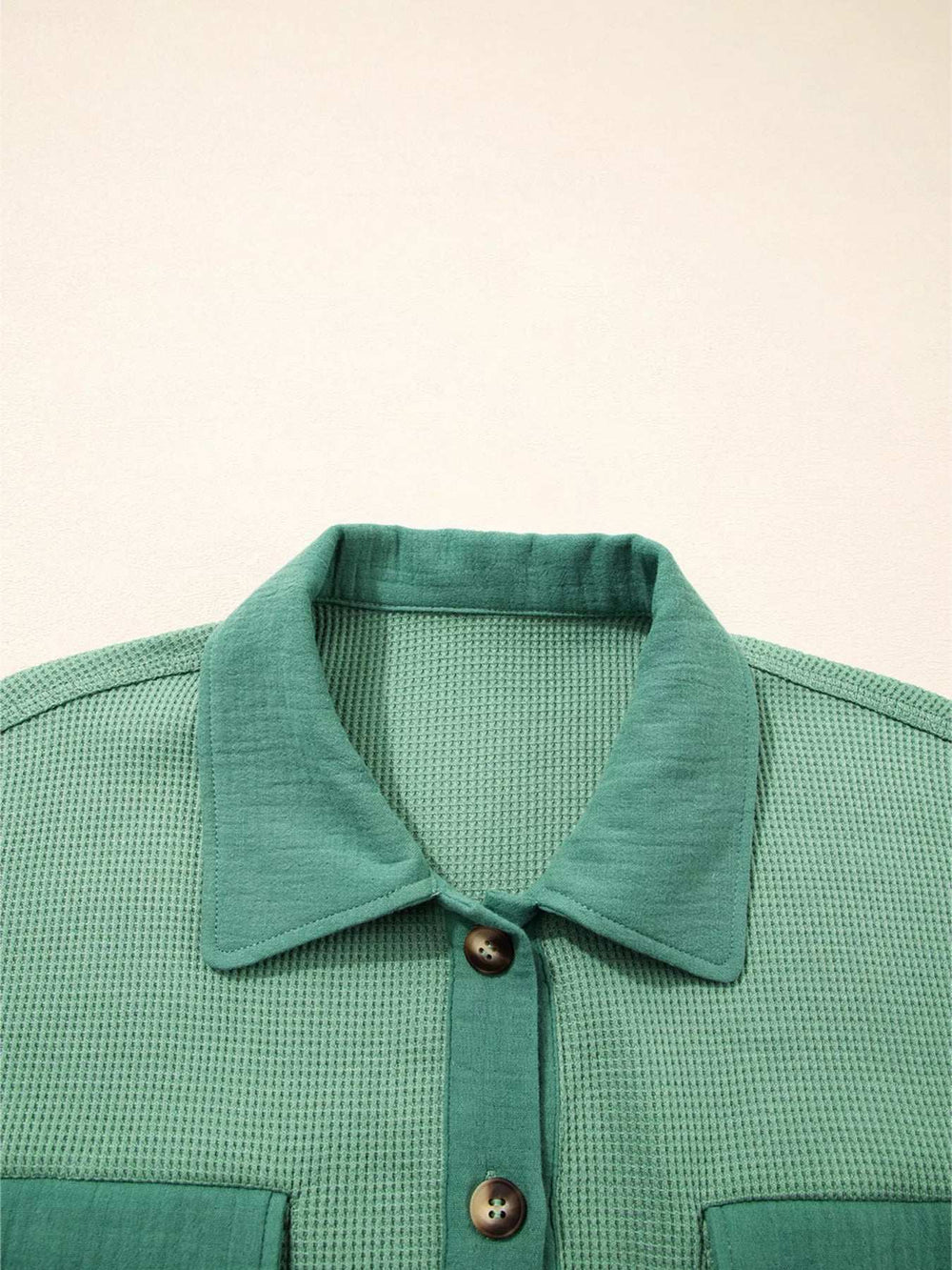 Waffle Knit Vintage Patchwork Button Up Loose Shirt - Trendsi - Flyclothing LLC