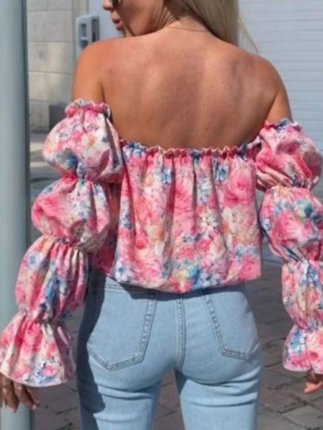 Printed Off-Shoulder Flounce Sleeve Blouse - Trendsi - Flyclothing LLC