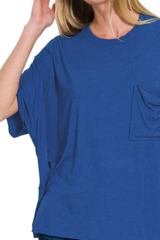 Zenana Oversized Ribbed Round Neck Short Sleeve Tee - Trendsi - Flyclothing LLC