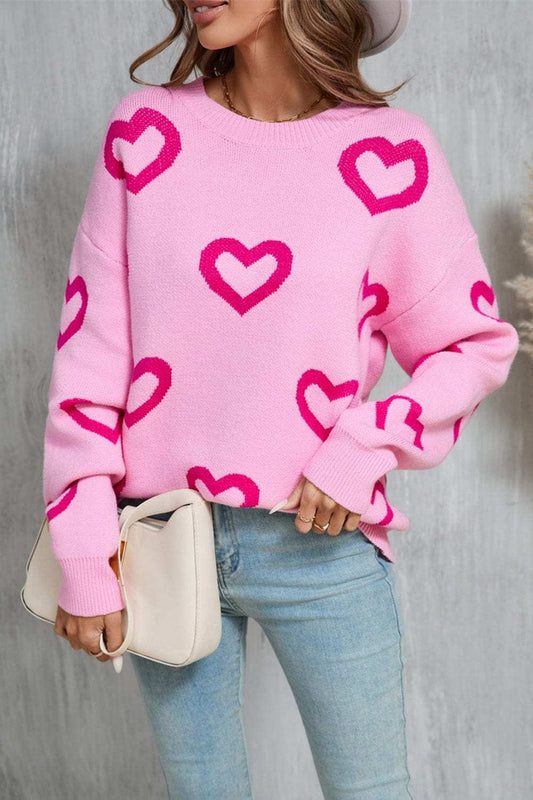 Angel Wings Heart Round Neck Dropped Shoulder Long Sleeve Sweater - Trendsi - Flyclothing LLC