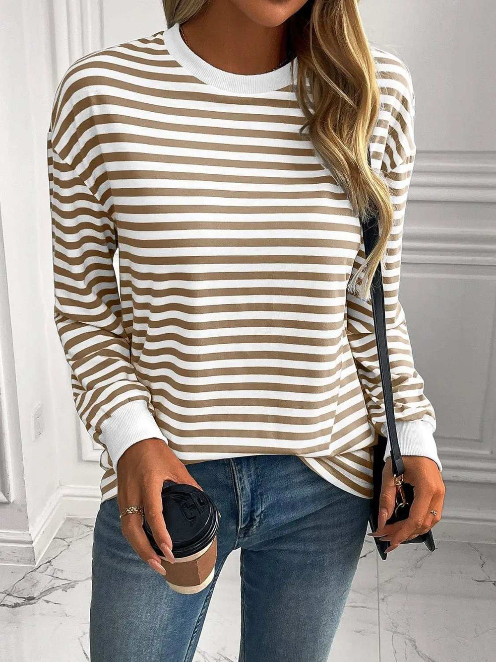 Ivy Lane Striped Round Neck Long Sleeve Sweatshirt - Trendsi - Flyclothing LLC