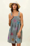 BiBi Star Rhinestone Washed Wide Leg Shortalls - Trendsi
