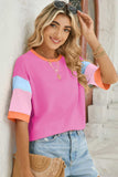 Lovelet Color Block Round Neck Half Sleeve T-Shirt - Trendsi - Flyclothing LLC