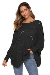 Round Neck Long Sleeve Openwork Sweater - Trendsi - Flyclothing LLC