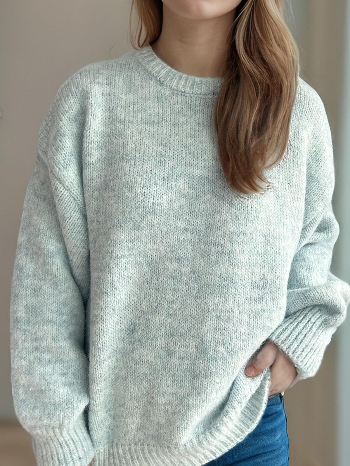 Round Neck Long Sleeve Sweater - Trendsi