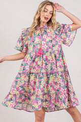 SAGE + FIG Floral Ruffle Short Sleeve Dress - Trendsi