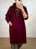 Full Size Casual Drawstring Hooded Sweatshirt Dress Plus Size - Trendsi - Flyclothing LLC