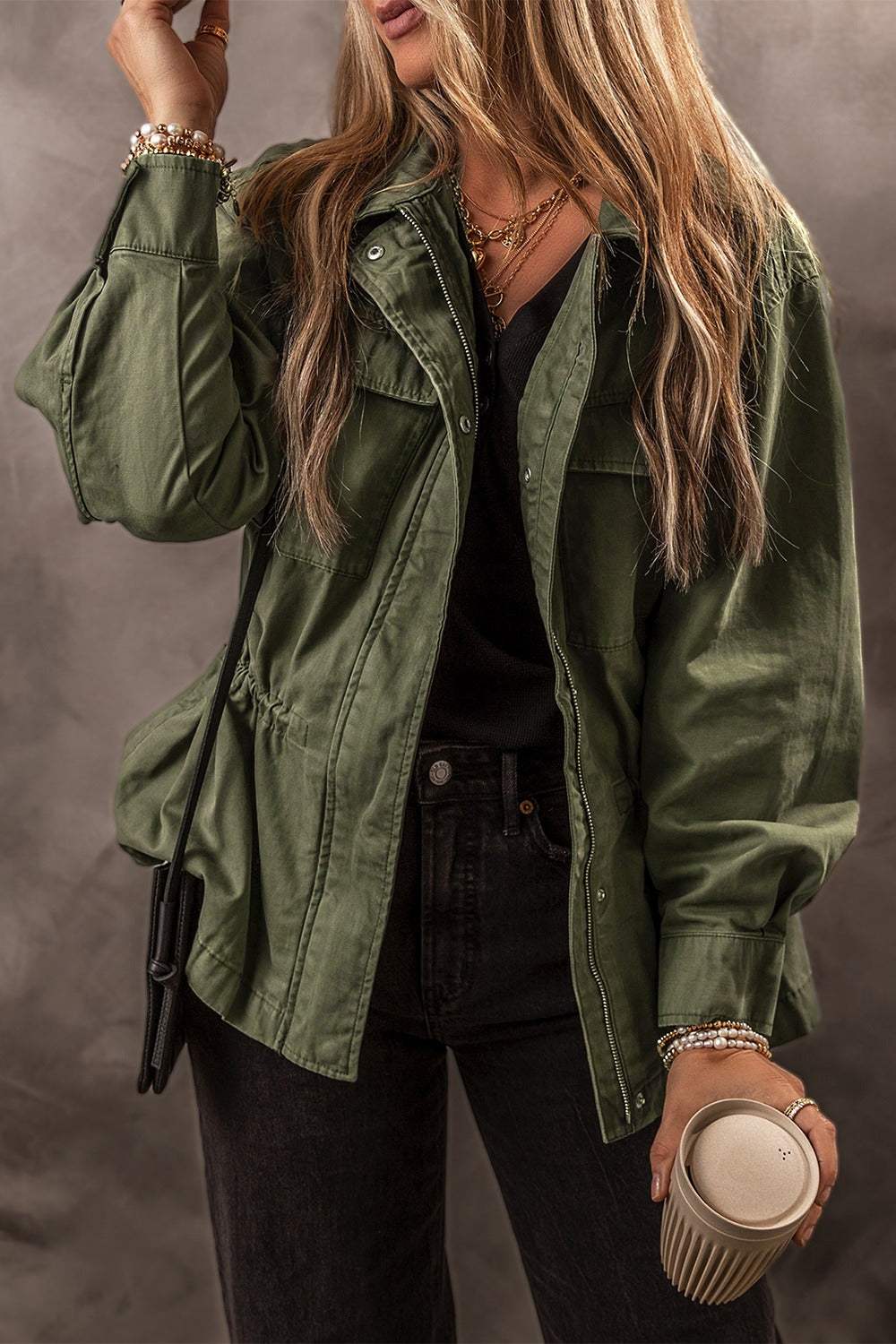 Zip Up Long Sleeve Jacket - Trendsi - Flyclothing LLC